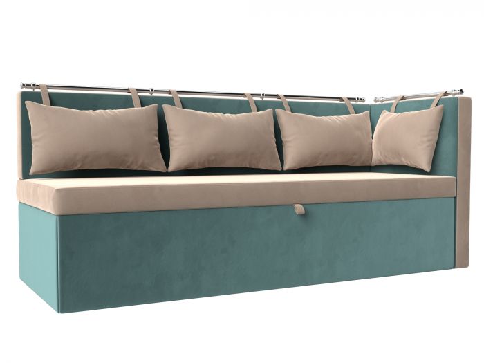 105025 Кухонный диван Метро с углом | Велюр | бежевый | бирюзовый