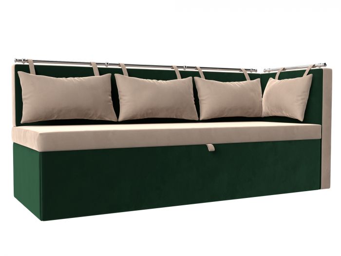 105026 Кухонный диван Метро с углом | Велюр | бежевый | зеленый