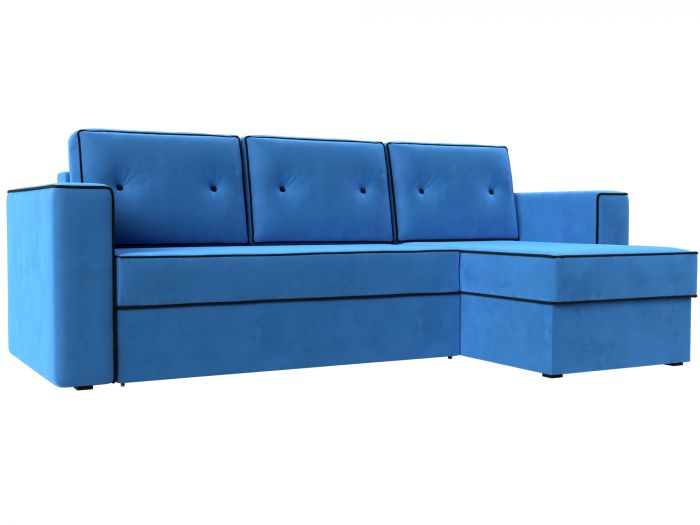 110843 Угловой диван Принстон правый угол | Велюр | голубой | черный
