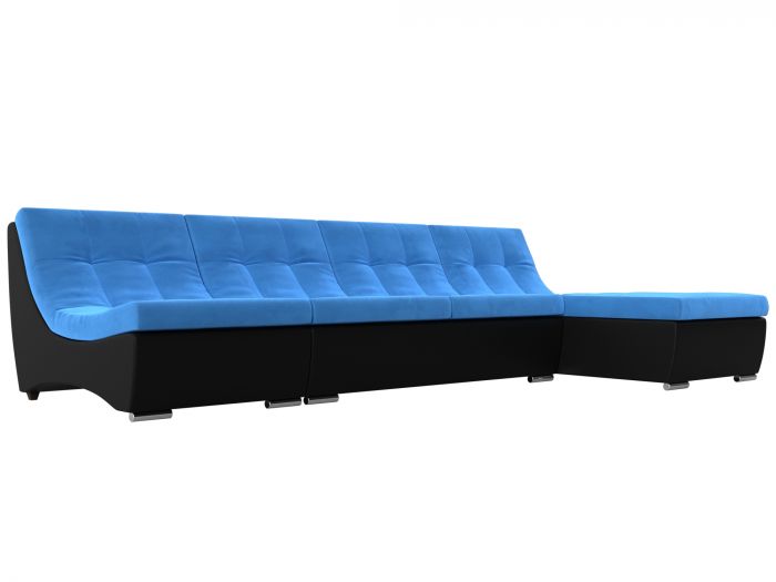 111500 Угловой модульный диван Монреаль | Велюр | Экокожа | голубой | черный