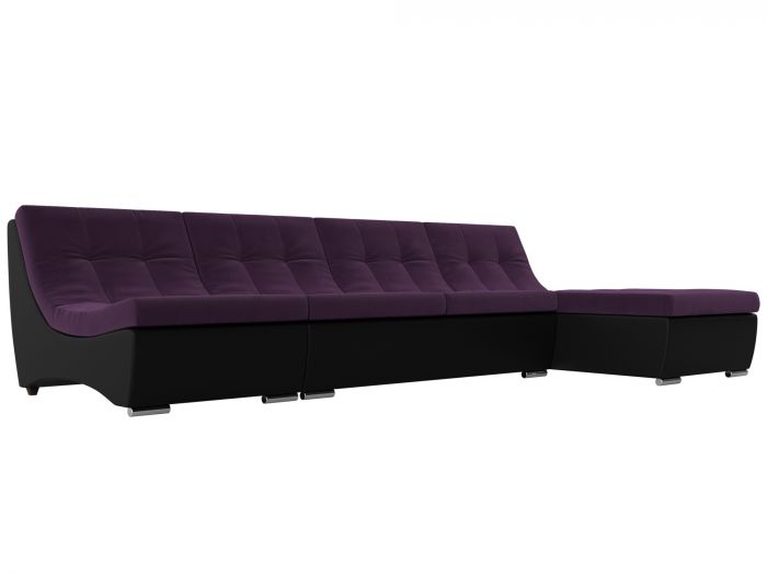 111503 Угловой модульный диван Монреаль | Велюр | Экокожа | Фиолетовый | Черный