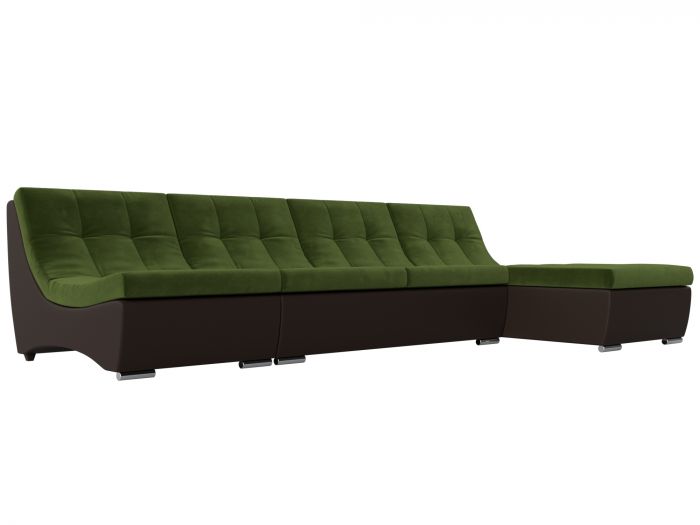 111509 Угловой модульный диван Монреаль | Микровельвет | Экокожа | зеленый | коричневый