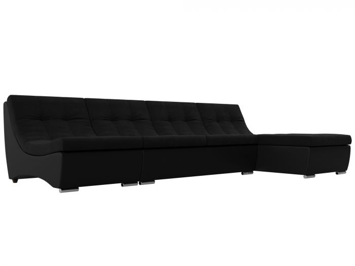 111514 Угловой модульный диван Монреаль | Микровельвет | Экокожа | черный | черный
