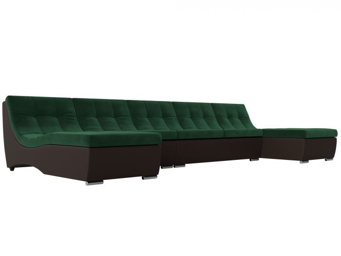 111526 П-образный модульный диван Монреаль Long | Велюр | Экокожа | зеленый | коричневый