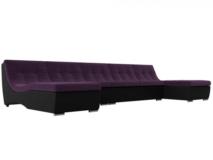 111528 П-образный модульный диван Монреаль Long | Велюр | Экокожа | Фиолетовый | Черный