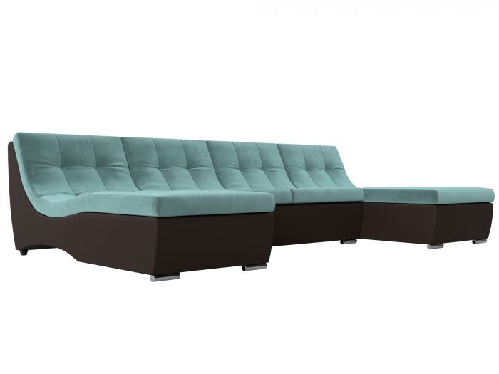 111549 П-образный модульный диван Монреаль | Велюр | Экокожа | Бирюзовый | Коричневый