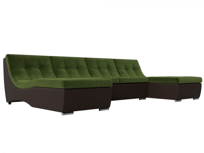 111559 П-образный модульный диван Монреаль | Микровельвет | Экокожа | зеленый | коричневый