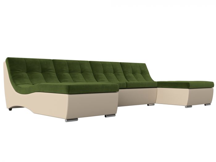 111560 П-образный модульный диван Монреаль | Микровельвет | Экокожа | Зеленый | Бежевый