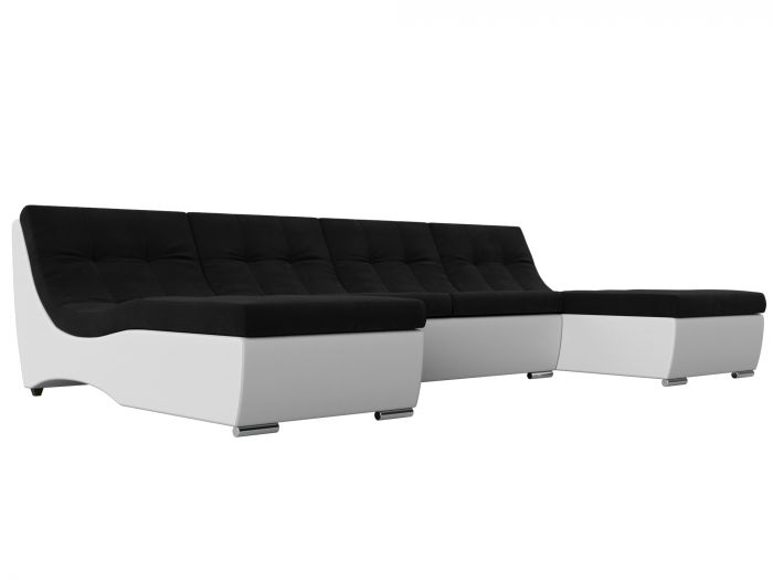 111565 П-образный модульный диван Монреаль | Микровельвет | Экокожа | Черный | Белый