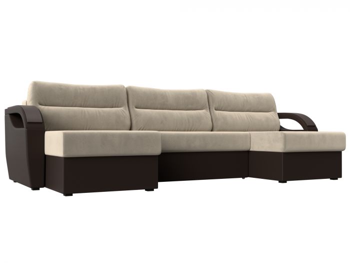 111733 П-образный диван Форсайт | Микровельвет | Экокожа | бежевый | коричневый