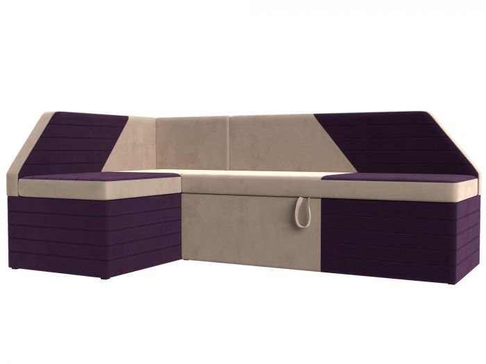 106905L Кухонный угловой диван Дуглас левый угол | Велюр | бежевый | фиолетовый