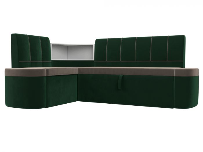 107510L Кухонный угловой диван Тефида левый угол | Велюр | Коричневый | Зеленый