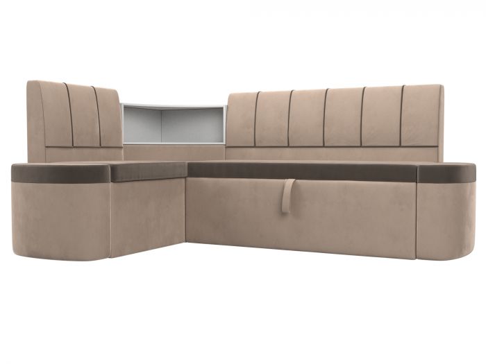 107512L Кухонный угловой диван Тефида левый угол | Велюр | Коричневый | Бежевый