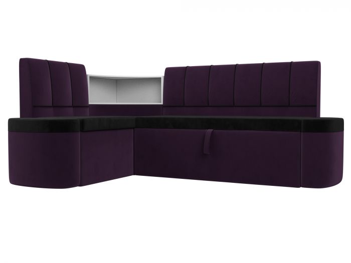 107516L Кухонный угловой диван Тефида левый угол | Велюр | черный | фиолетовый