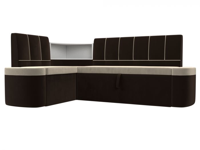 107518L Кухонный угловой диван Тефида левый угол | Микровельвет | бежевый | коричневый