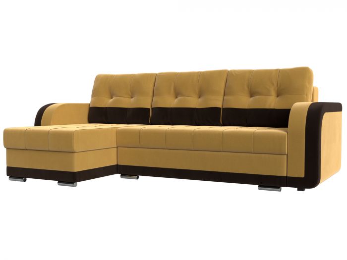 109973L Угловой диван Марсель левый угол | Микровельвет | Желтый | коричневый