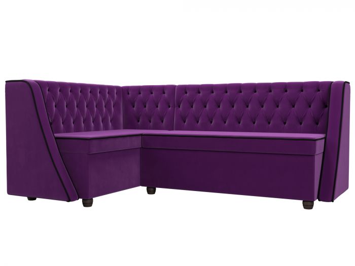 104596L Кухонный угловой диван Лофт левый угол | Микровельвет | Фиолетовый | Черный