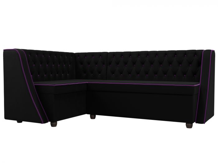 104597L Кухонный угловой диван Лофт левый угол | Микровельвет | черный | фиолетовый