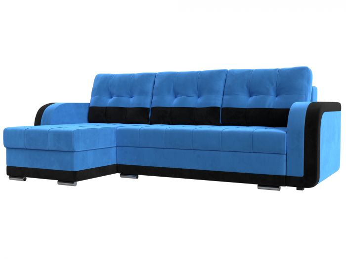 109993L Угловой диван Марсель левый угол | Велюр | голубой | черный