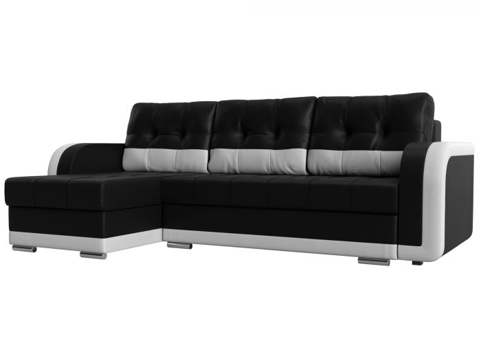 109976L Угловой диван Марсель левый угол | Экокожа | Черный | Белый