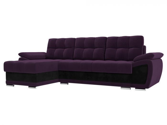 31525L Угловой диван Нэстор левый угол | Велюр | Фиолетовый | Черный