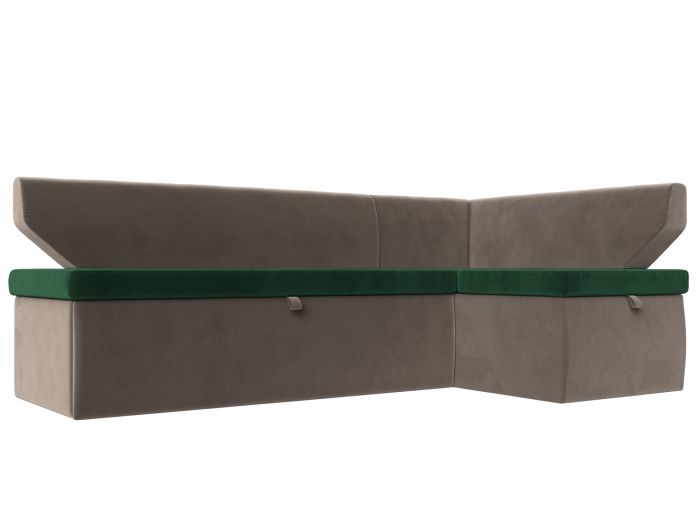 113199 Кухонный угловой диван Омура правый угол | Велюр | зеленый | коричневый