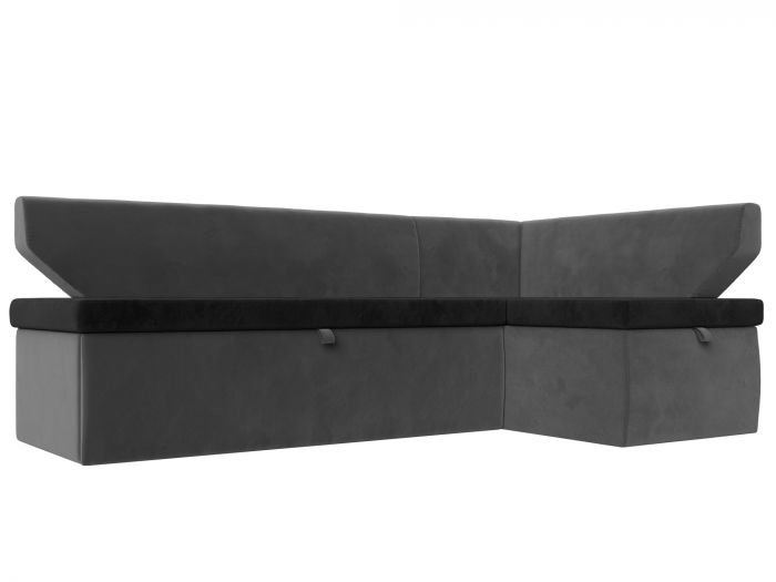 113209 Кухонный угловой диван Омура правый угол | Велюр | черный | серый
