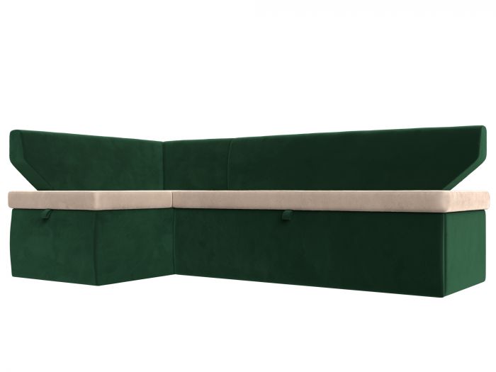 113189L Кухонный угловой диван Омура левый угол | Велюр | бежевый | зеленый