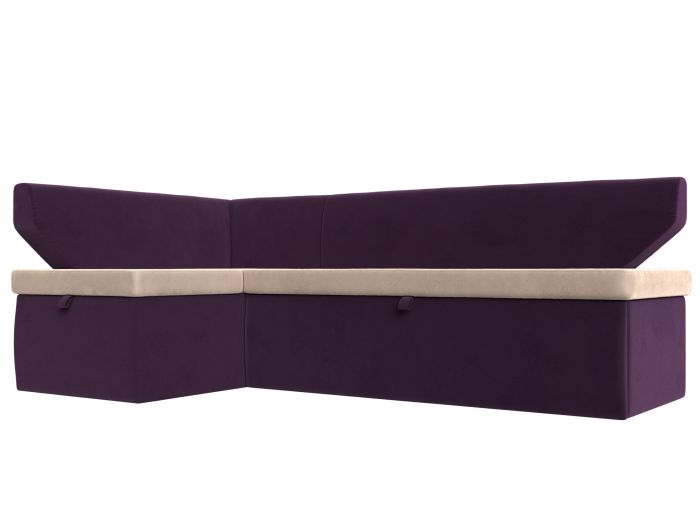 113192L Кухонный угловой диван Омура левый угол | Велюр | бежевый | фиолетовый