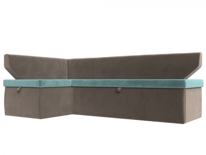 113195L Кухонный угловой диван Омура левый угол | Велюр | Бирюзовый | Коричневый