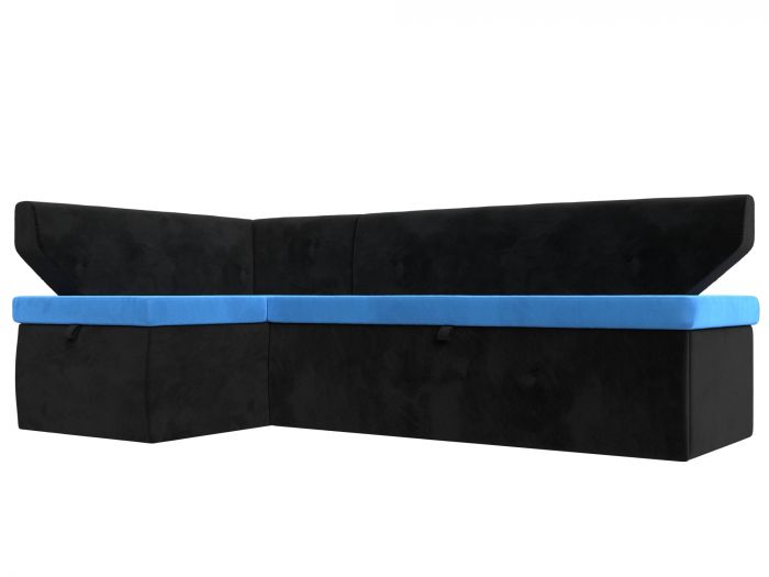 113197L Кухонный угловой диван Омура левый угол | Велюр | голубой | черный