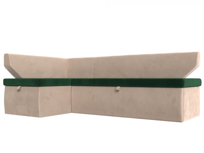 113198L Кухонный угловой диван Омура левый угол | Велюр | Зеленый | Бежевый