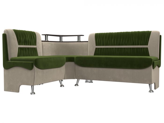 107379L Кухонный угловой диван Сидней левый угол | Микровельвет | Зеленый | Бежевый