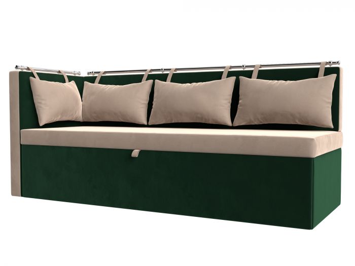 105026L Кухонный диван Метро с углом слева | Велюр | бежевый | зеленый