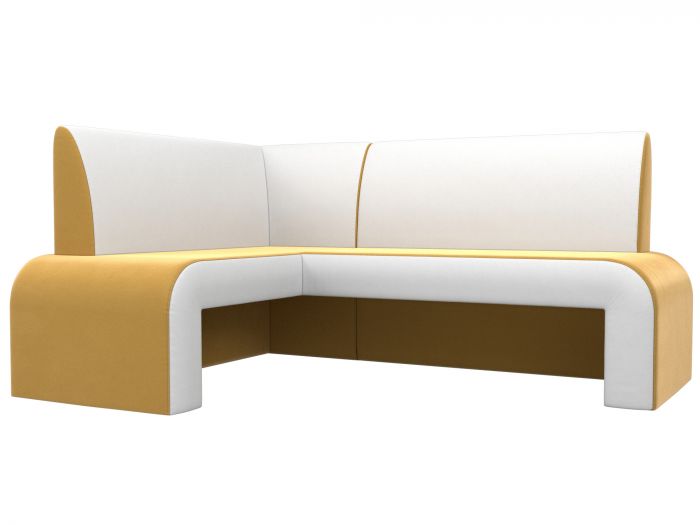 109517L Кухонный угловой диван Кармен левый угол | Микровельвет | Экокожа | Желтый | Белый