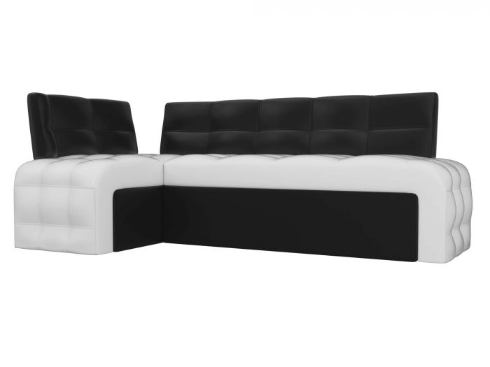28594L Кухонный угловой диван Люксор левый угол | Экокожа | Белый | Черный