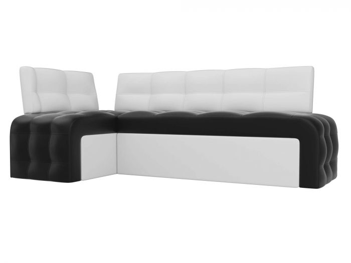 28598L Кухонный угловой диван Люксор левый угол | Экокожа | Черный | Белый