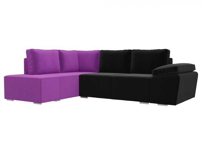 101259L Угловой диван Хьюго левый угол | Микровельвет | черный | фиолетовый