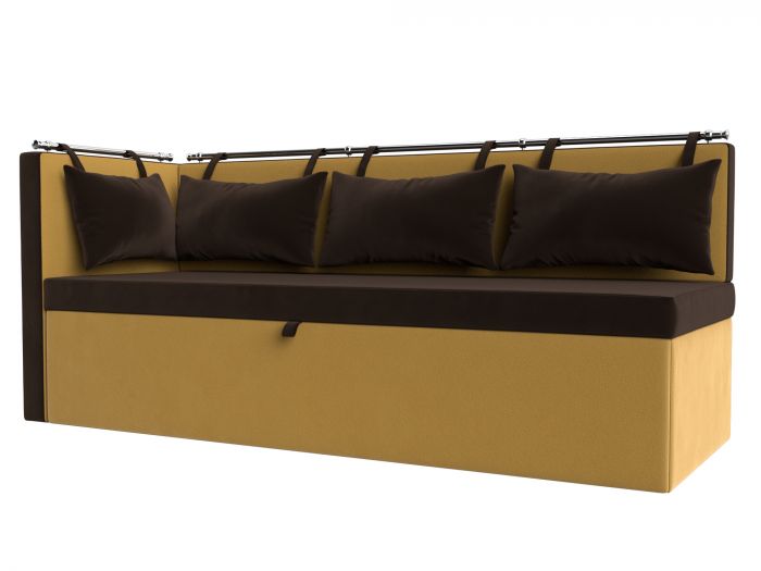 114086L Кухонный диван Метро с углом слева | Микровельвет | Коричневый | Желтый
