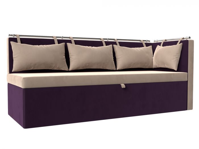 114116 Кухонный диван Метро с углом правый | Велюр | бежевый | фиолетовый