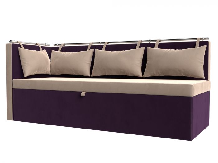 114116L Кухонный диван Метро с углом слева | Велюр | бежевый | фиолетовый
