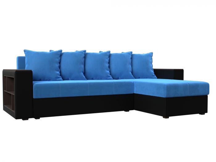 114162 Угловой диван Дубай Лайт угол правый | Велюр | Экокожа | голубой | черный