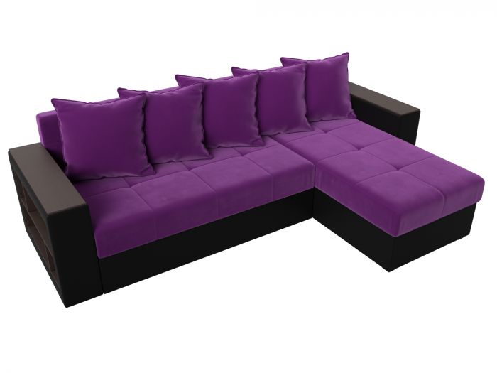 114185 Угловой диван Дубай Лайт угол правый | Микровельвет | Экокожа | Фиолетовый | Черный