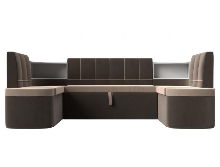 114202 П-образный диван Тефида | Велюр | бежевый | коричневый