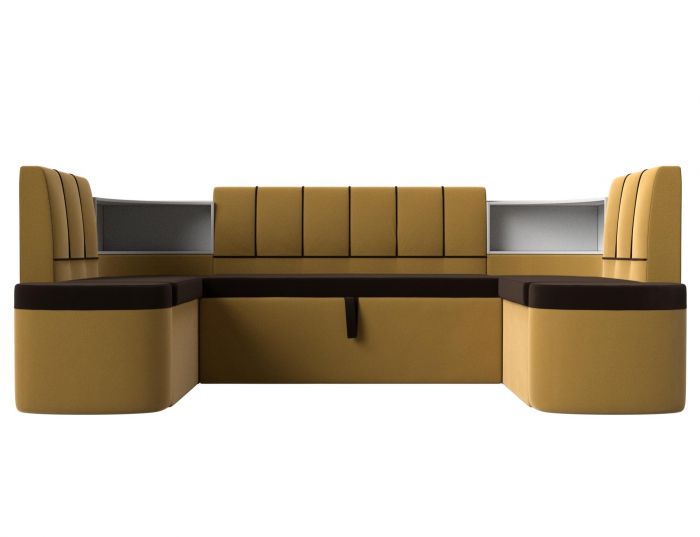 114214 П-образный диван Тефида | Микровельвет | Коричневый | Желтый
