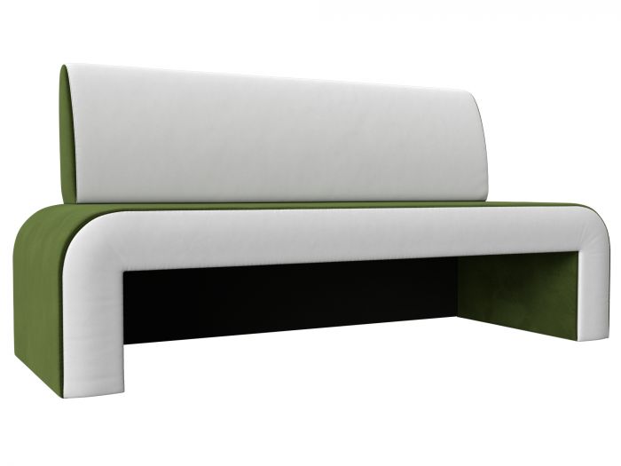 114256 Кухонный прямой диван Кармен | Микровельвет | Экокожа | Зеленый | Белый