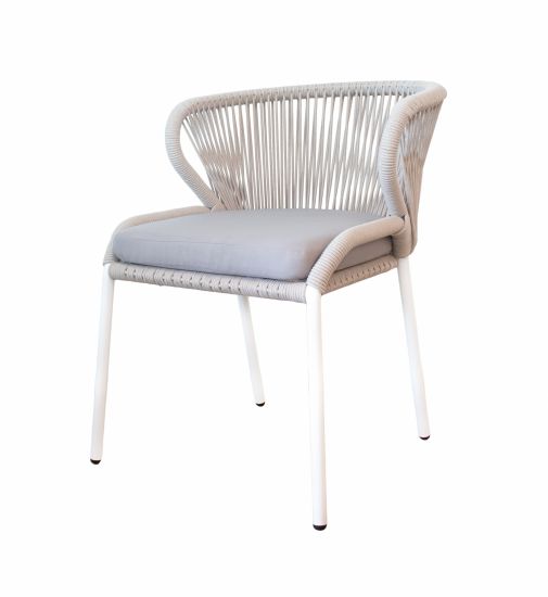 "Милан" плетеный стул из роупа (веревки), каркас белый, цвет бежевый, подушки ASH
