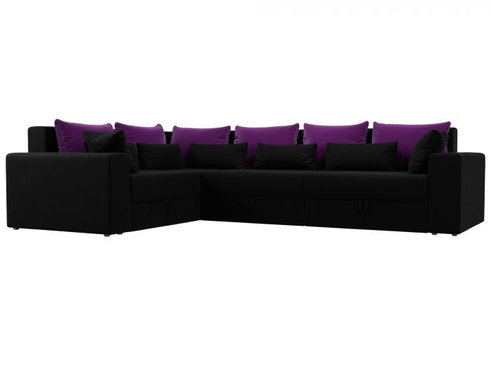114876L Угловой диван Майами Long левый угол | Микровельвет | Черный | Фиолетовый | Черный