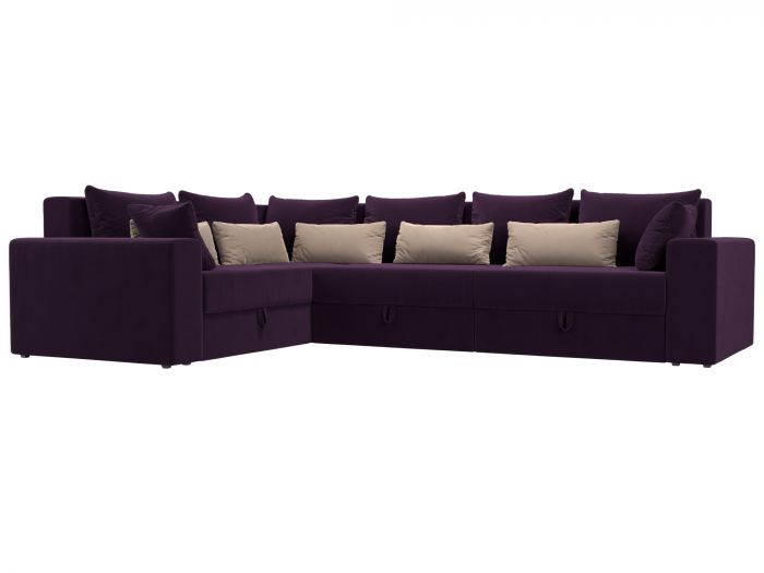 114881L Угловой диван Майами Long левый угол | Велюр | Фиолетовый | Фиолетовый | Бежевый