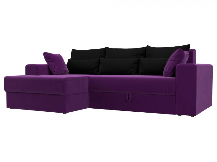114895L Угловой диван Майами левый угол | Микровельвет | Фиолетовый | Черный